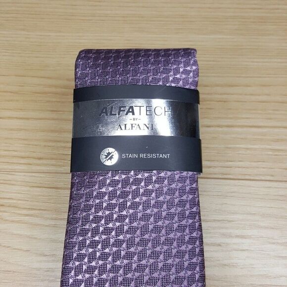 ALFANI Mens Neck Tie Purple Lilac Geometric Micro Textured Stain Resistant - Picture 2 of 6